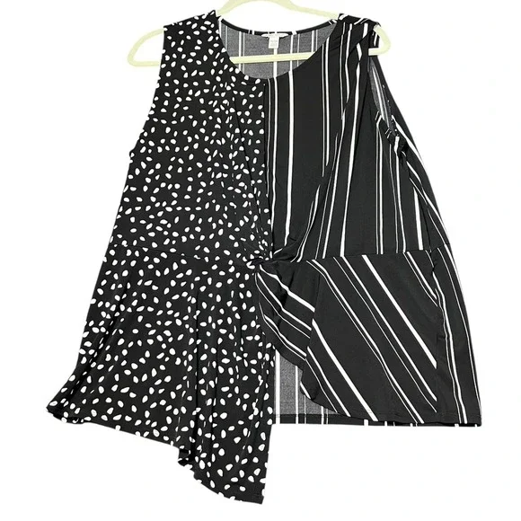 Cato Sleeveless Blouse Womens 18/20W Black White Asymmetrical Twist Front Artsy - Picture 2 of 10